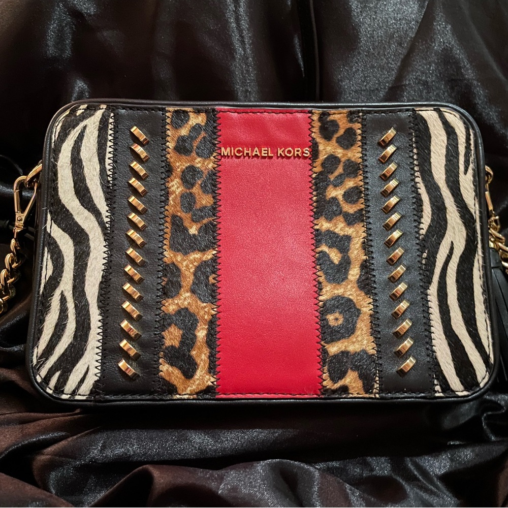 Michael Kors Red and Animal Print Crossbody Bag